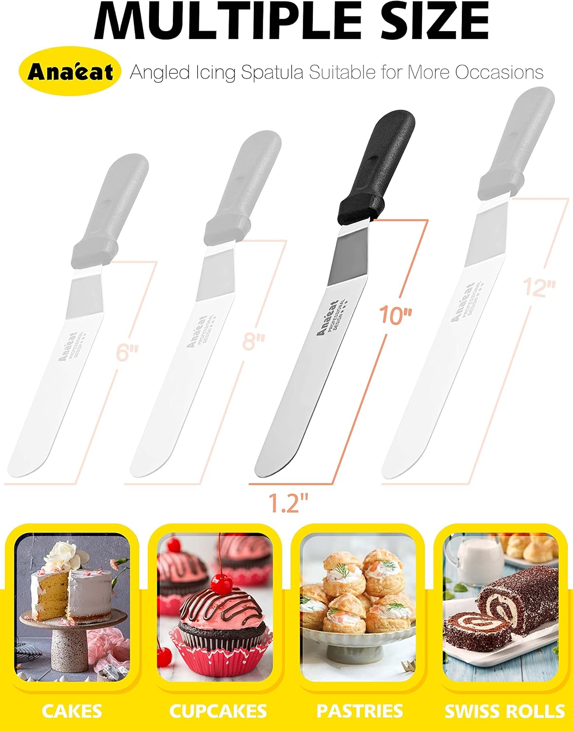Anaeat Icing Spatula, Professional Cake Angled Offset Spatula with 10" Stainless Steel Blade - Thickened Frosting Knife with Durable Plastic Handle for Cake Decorating, Pastry & Baking