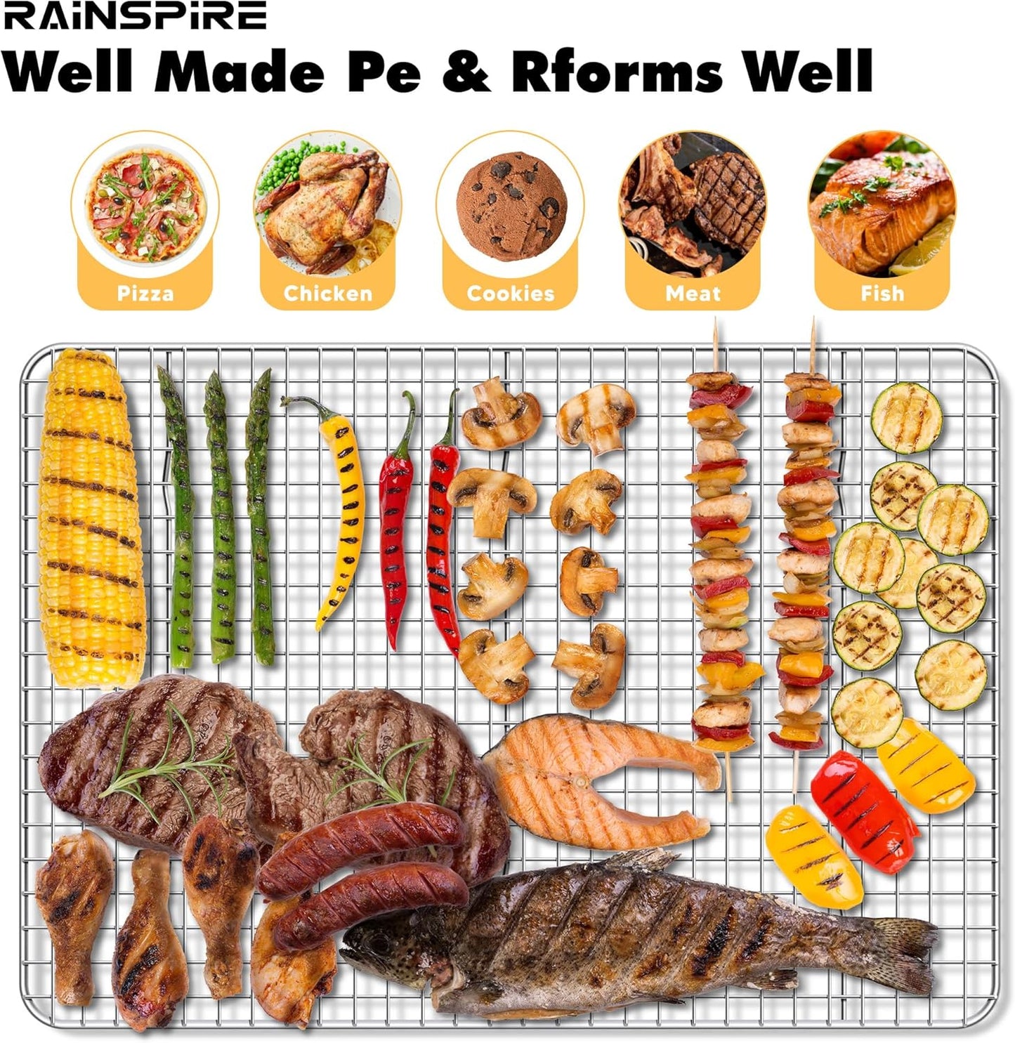 Rainspire Cooling Rack Stainless Steel, Heavy Duty Cooling Racks for Cooking and Baking, Oven Safe Wire Rack for Cooking, Baking Rack for Oven Cooking Fits Half Sheet Cookie Pan, 12" x 17", 2-Pack