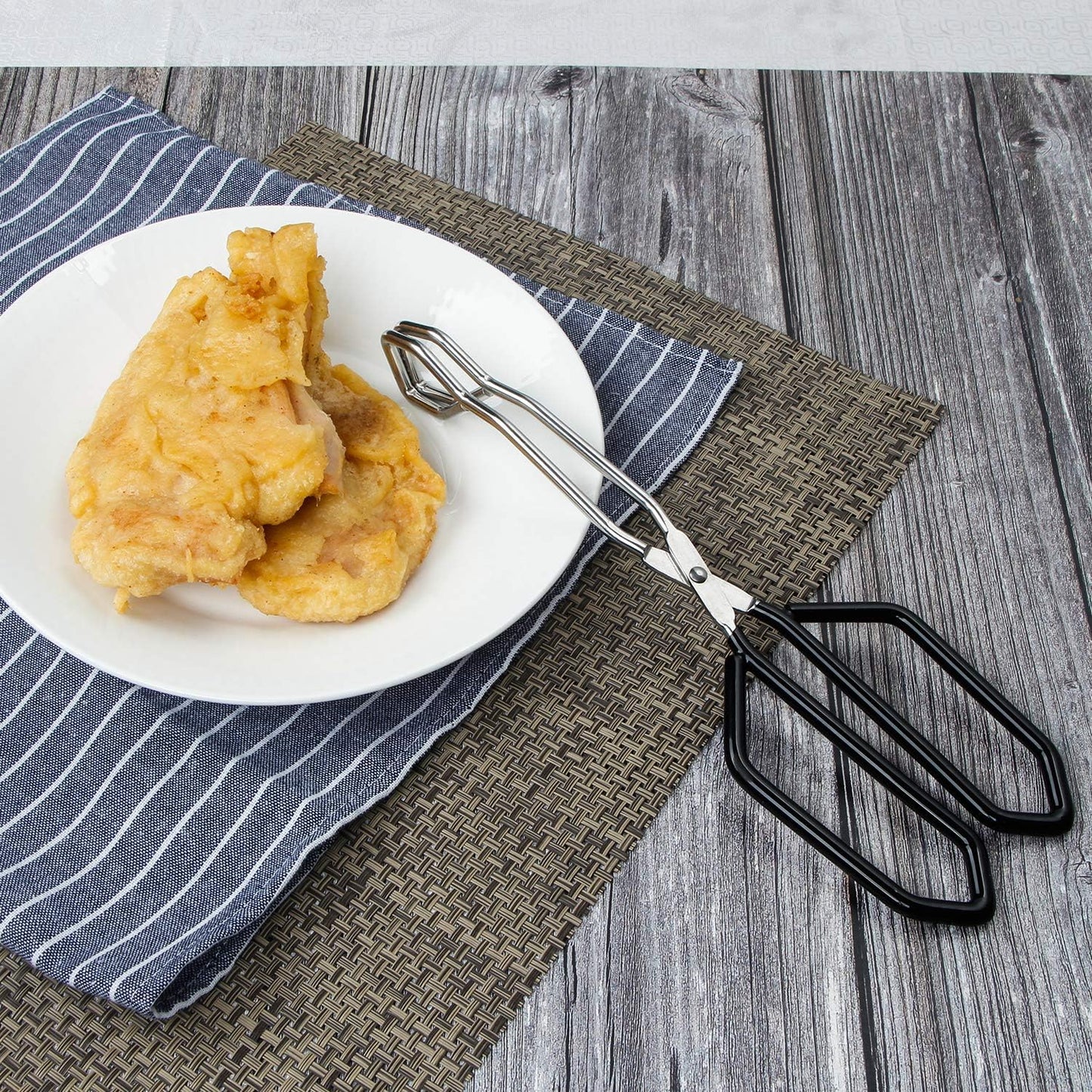 MSY BIGSUNNY Scissor Tongs Heavy Duty Cooking Tongs with Soft Handles (Stainless Steel, black 11")