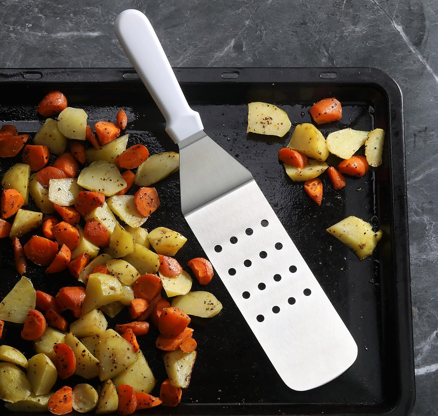 New Star Foodservice 36176 Plastic Handle Flexible Grill Turner/Spatula, 14.5-Inch, Perforated, White