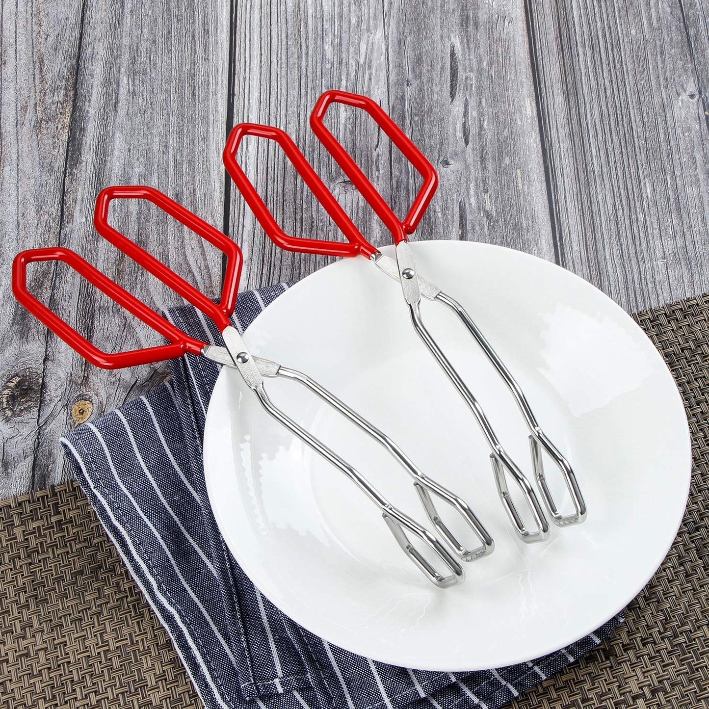 MSY BIGSUNNY Stainless Steel Scissor Tongs Heavy Duty Cooking Tongs with Soft Handles (2, red 11" + 11")