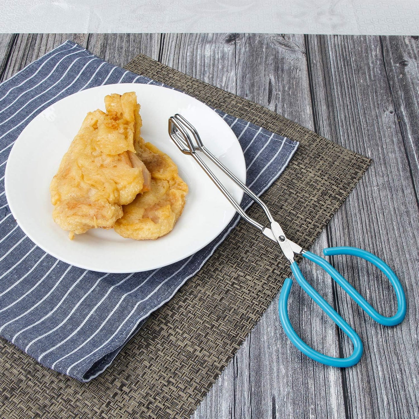 MSY BIGSUNNY Scissor Tongs Heavy Duty Cooking Tongs with Soft Handles (Stainless Steel, blue 10")