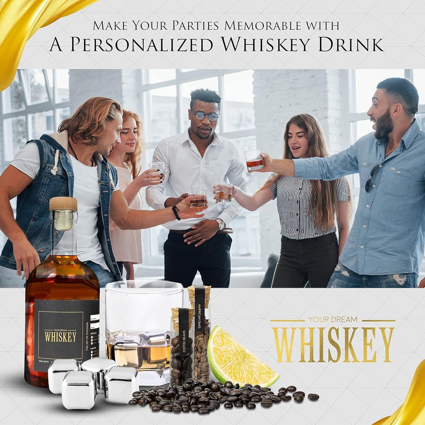 Whiskey Making Kit - DIY Whiskey Gifts For Men Unique - Alcohol Infusion Kit with Bottles, Wood Chips, Botanicals and Stone - Bourbon Birthday Gifts for Men, Dad and Fathers Day - Make Your Own Whisky