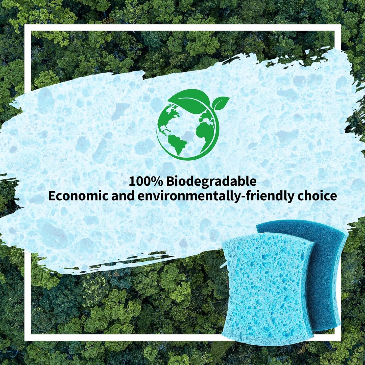 HOMERHYME Non-Scratch Cellulose Scrub Sponges 12 Pack, Sponges Kitchen with Double-Side & Ergonomic Design for Dishes, Coated Cookware, Sink & Countertops.