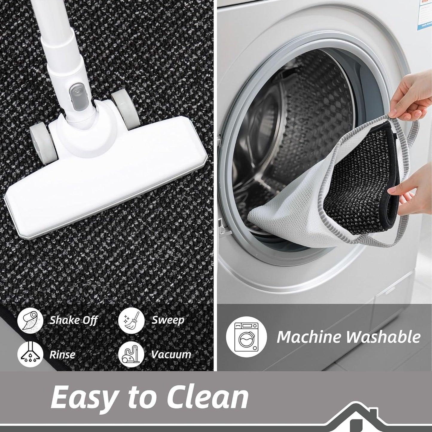 BEQHAUSE Kitchen Rugs and Mats 2PCS, Non-Slip Kitchen Mats for Floor, Absorbent and Stain Resistant Kitchen Runner, Machine Washable Rugs for Kitchen, Laundry & Sink, 20"x32"+20"x48", Black