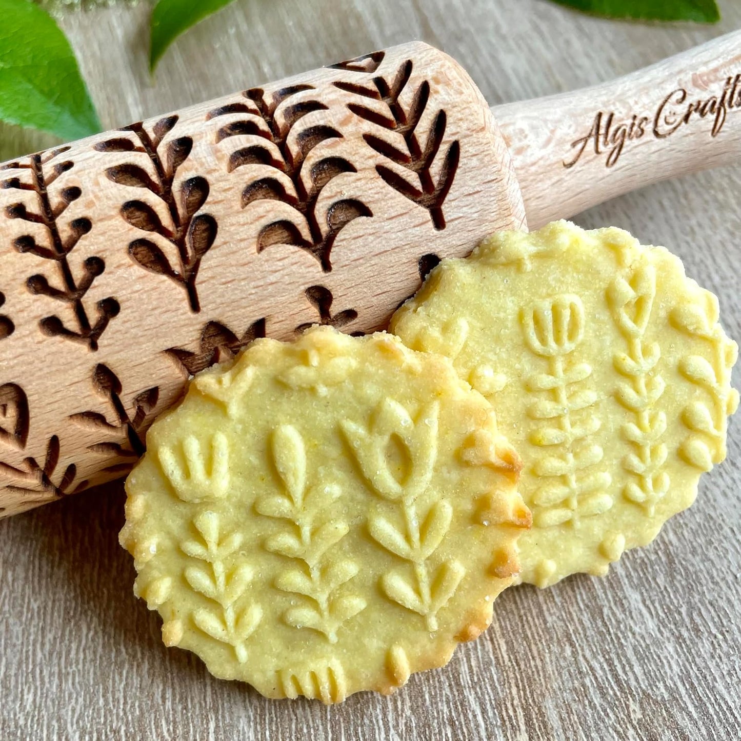 GARDEN BLOSSOMS 3 Small Size Embossed Rolling Pin Set. Wooden Laser Engraved Embossing Dough Roller for Embossed Cookies Gift for Birthday, Easter by Algis Crafts