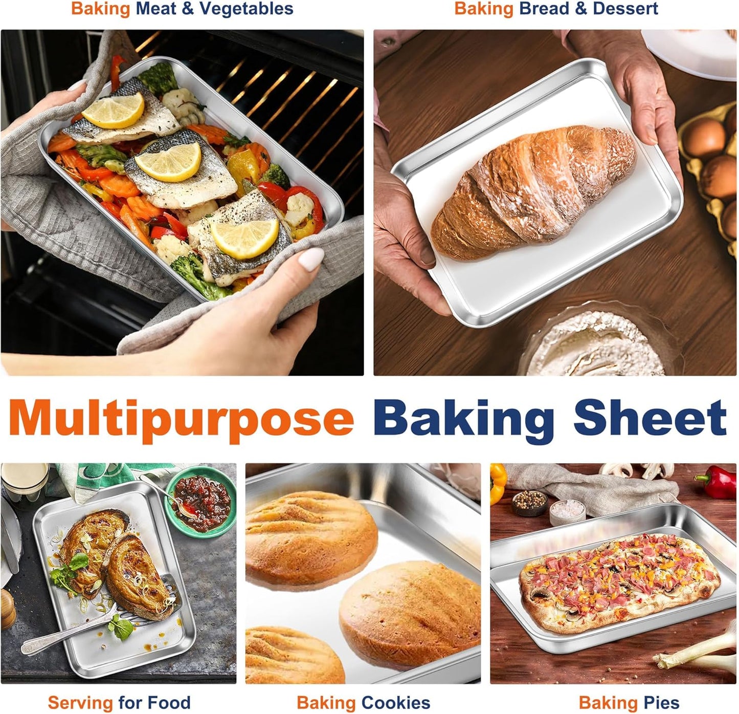 P&P CHEF 9 Inch Baking Cookie Sheet, Oven Pan Tray Stainless Steel Sheet Pan for Kitchen, Oven Bakeware for Multi Uses, Shiny Look & Dishwasher Safe, Healthy & Heavy Duty, 1Pc