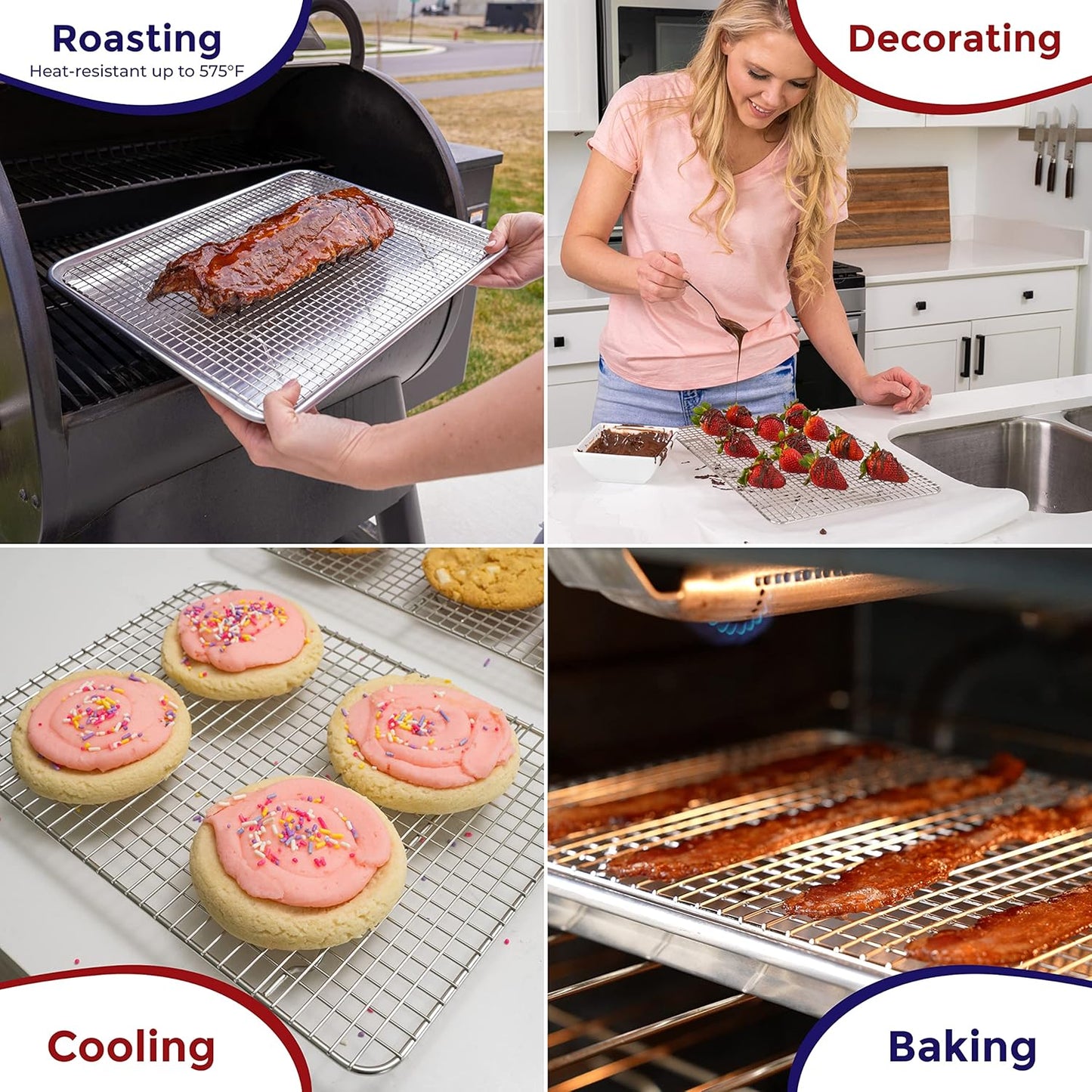 KITCHENATICS Jelly Roll Cooling Rack for Baking, Heavy-Duty Stainless Steel Baking Rack, Oven Safe Rack for Cooking, Food-Safe Bacon Rack, Cookie Cooling Rack Fits Jelly Roll Sheet Pan 10" x15" IN
