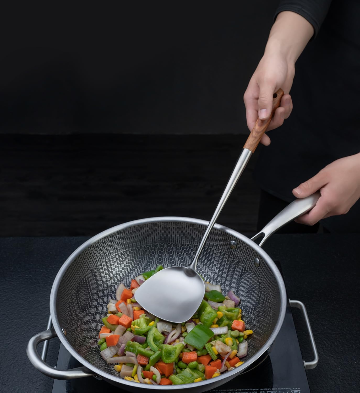 FJNATINH Wok Spatula - 17 Inch Stainless Steel Wok Turner for Cast Iron Skillet
