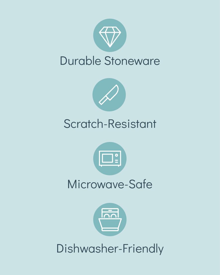 16 Piece Dinnerware Sets for 4 - Modern Style Stoneware Dinnerware Set - Scratch Resistant, Dishwasher Safe Plates and Bowls Sets Ceramic, Dish Set, Bowl and Plate Set - Black and Petrol Blue…