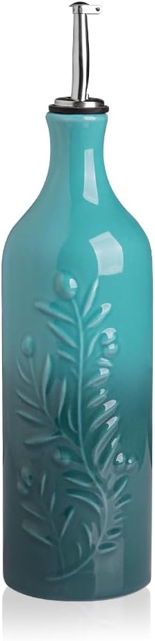 Sweejar Large Olive Oil Dispenser Bottle with Spout, 24 Oz Ceramic Oil Dispenser for Kitchen, Relief Opaque Oil Cruet, Oil Container for Cooking, EVOO, Avocado Oil, Vinegar, Pack of 1 (Gradient Blue)