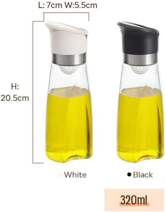 Premium Glass Olive Oil and Vinegar Dispenser Bottles Set, 2-Piece Kitchen Cooking Cruet with Auto-Open Lid, Non-Drip Pouring Spout, Oil Infuser Filter, Dishwasher Safe (Black 11oz)