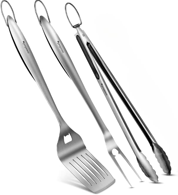 BBQ Set Heavy Duty grilling Utensils 3 piece set. Spetula, Fork Tong. (3 Piece)