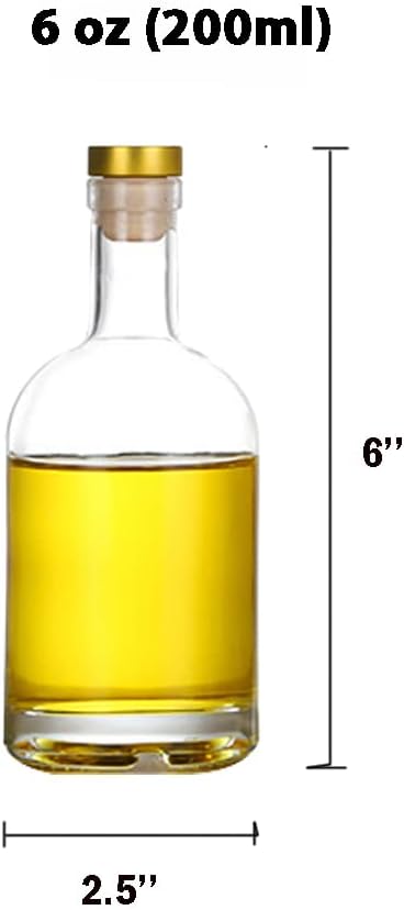 Clear Glass Bottles 6 oz - 200ml [Pack of 12] for Wine Beverages Drinks Oil Vinegar Kombucha Beer Water Soda with Cork Stopper Airtight Lid