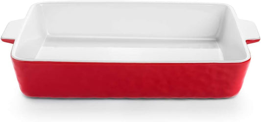 4 QT Baking Dish, Casserole Dishes for Oven, 9x13 Baking Pan with Handles, Lasagna Pan Deep, Ceramic Casserole Dish Oven Safe for Baking, Lasagna, Kitchen, Wedding Gift (Red)