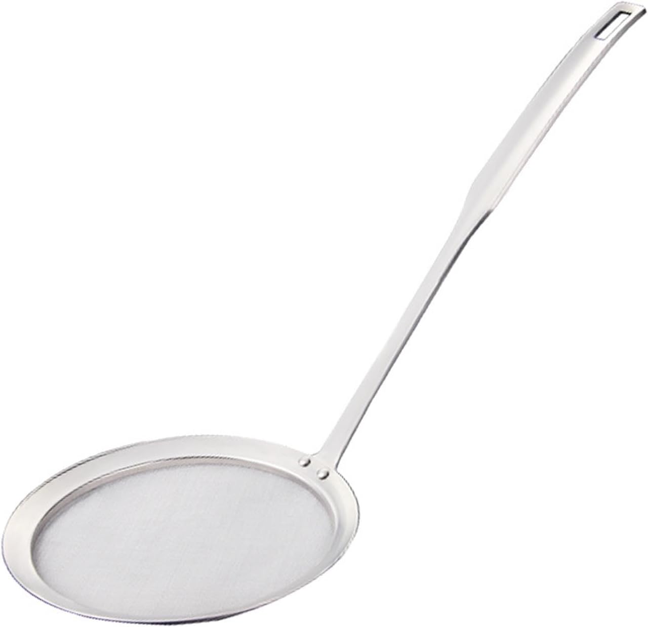 Stainless Steel Fat Skimmer Spoon, Kitchen Fine Mesh Food Strainer and Hot Pot Skimmer with Long Handle for Skimming, Cooking, Frying, Grease, Gravy and Foam (4.7")