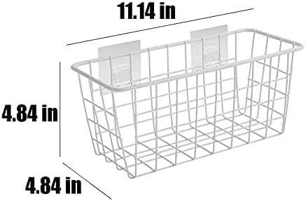 2 Set LeleCAT Hanging Wall Basket Organizer Over the Cabinet Door Adhesive Wire Baskets for Organizing Kitchen Food Pantry Bathroom Shelf Storage No Drilling Wall Mounted,White