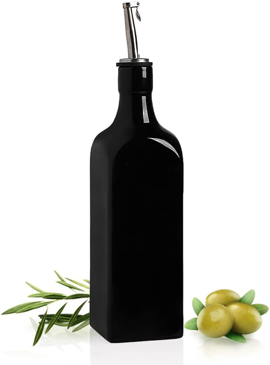 Sweejar 19 Fl Oz Ceramic Olive Oil Dispenser Bottle with Spout, Large Oil Dispenser for Kitchen, Opaque EVOO Oil and Vinegar Cruet for Cooking, Oil Container for Avocado Oil, Pack of 1 (Black)