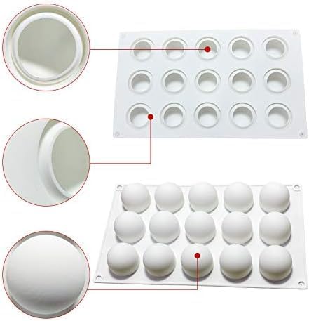 OCPO Kitchen Truffle Silicone Mold for Baking Mousse Cake French Dessert Pastry Chocolate Pudding Cupcake, Non-Stick & Easy Release, Truffle Ball Shape (15-Cavity)