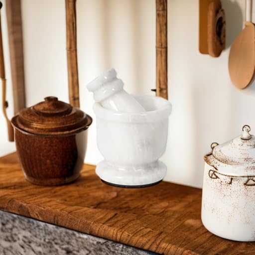 Radicaln Marble Mortar and Pestle Set White 2.5" Inches Handmade Hand Grinder for Kitchen Ideal Small Mortar & Pestle Set Spice Grinder & Garlic Crusher