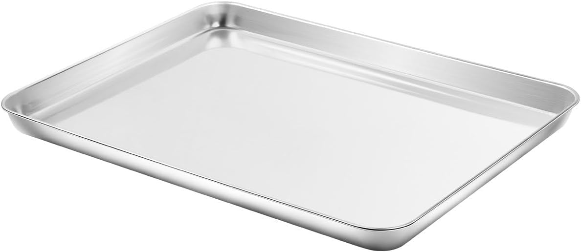 Baking Sheet Set of 4, Yododo Cookie Sheets Metal Stainless Steel Tray Baking Pans, Rectangle Size 16 x 12 x 1 inch, Mirror Polishing & Dishwasher Safe, Non Toxic & Healthy, Rust Free & Easy Clean