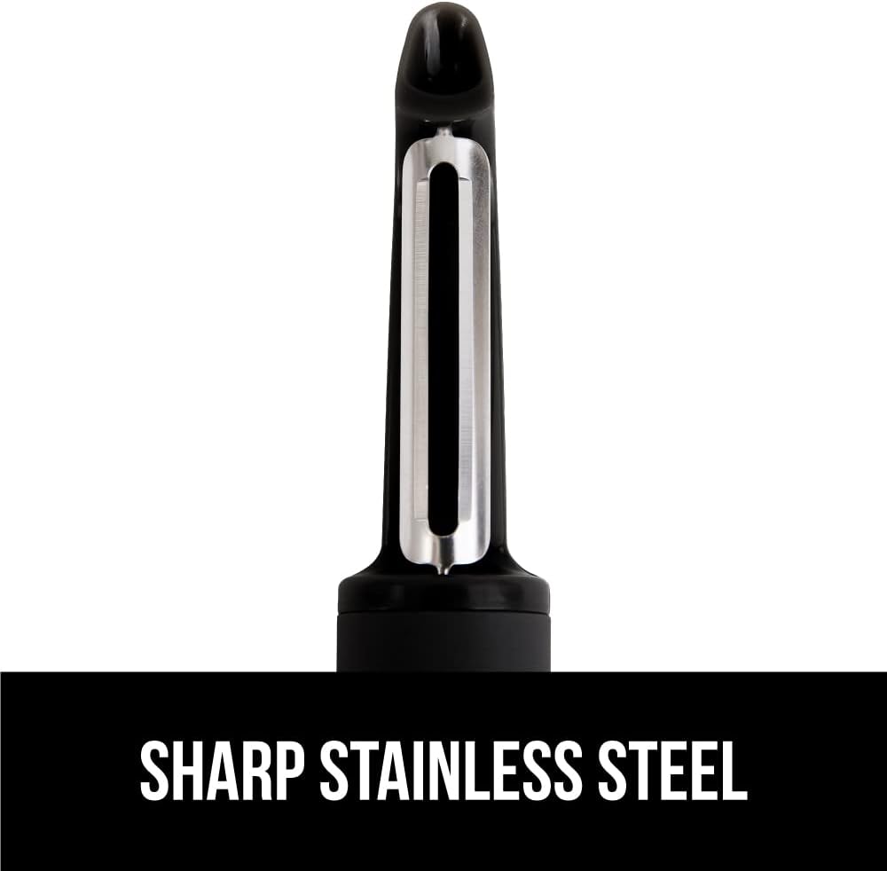 GORILLA GRIP Patented BPA-Free Sharp Stainless Steel Swivel Vegetable Peeler, Comfortable Handle Potato Peelers, Smooth Peeling, Peel Carrots Apple, Includes Blade Cover, Kitchen Tool, Black