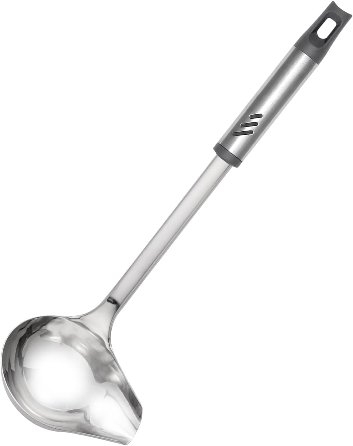 Gravy Ladle with Spout, Stainless Steel Large Ladles for Serving Sauce, Metal Ladle with Long Handle for Kitchen, Comfortable Grip, Durable Construction, Silver (4 oz)