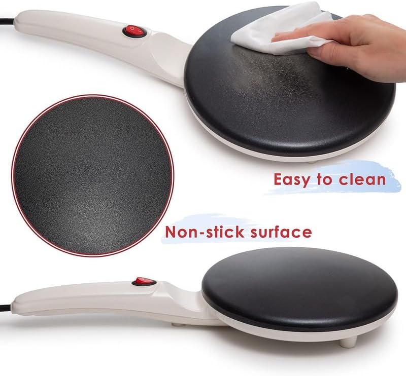 Moss & Stone Electric Crepe Maker 8 Inch, Portable Crepe Maker & Hot Plate Cooktop On/Off Switch, Nonstick Coating, Automatic Temperature Control, Easy To Use For Pancakes, Blintz, Chapati