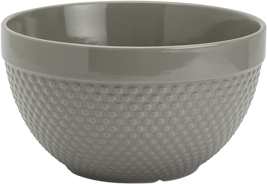 TTU Tabletops Gallery Hobnail Style 4 Piece Timeless Grey Stoneware Nesting Mixing Bowl Set for Baking and Cooking