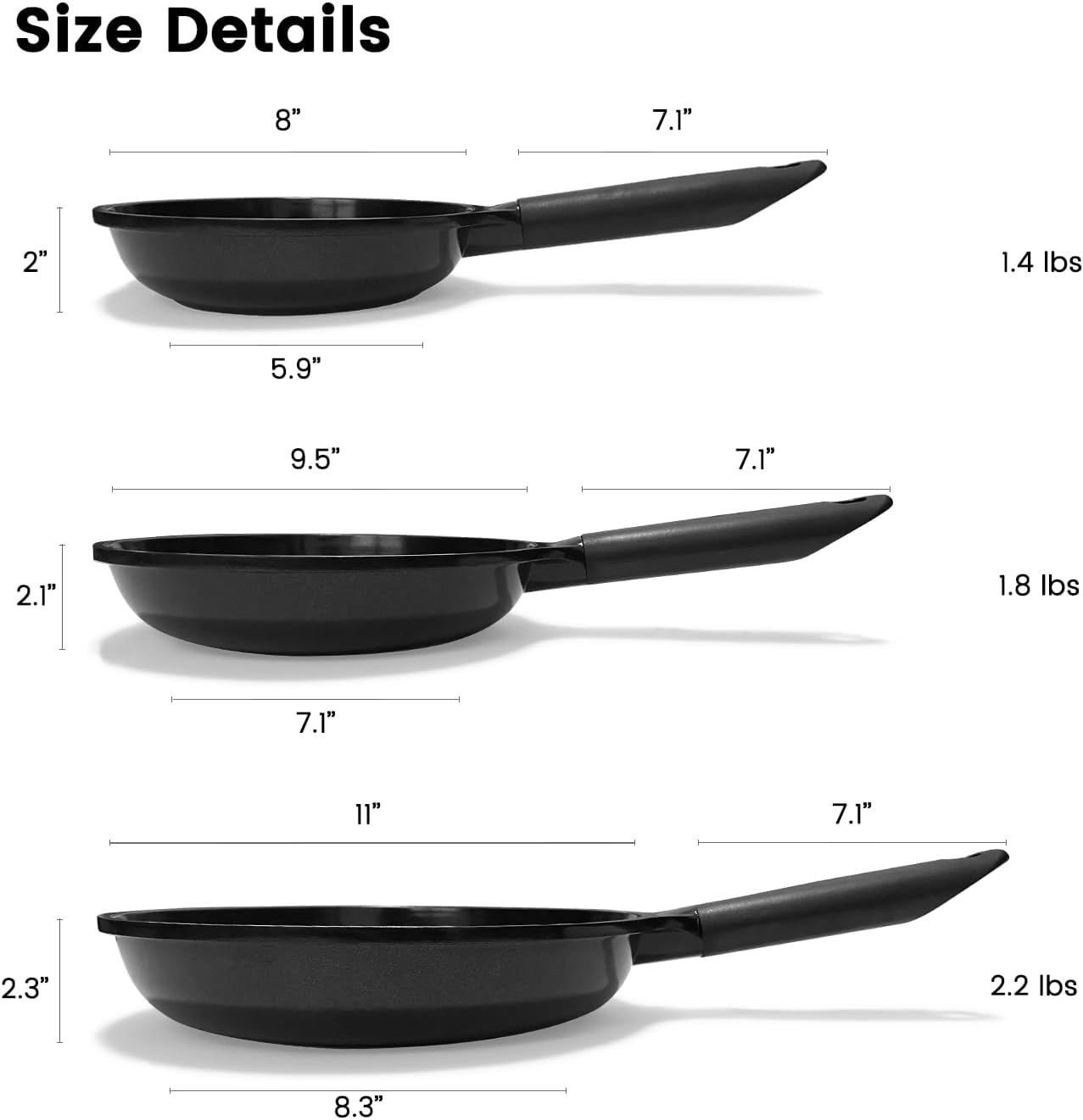 Ceramic Nonstick Frying Pan, Non Toxic Pan for Cooking, 8" 9.5" and 11" Frying Pan Skillet Set PFAS & PTFE & PFOA Free, Dishwasher Safe, Compatible with All Stovetops