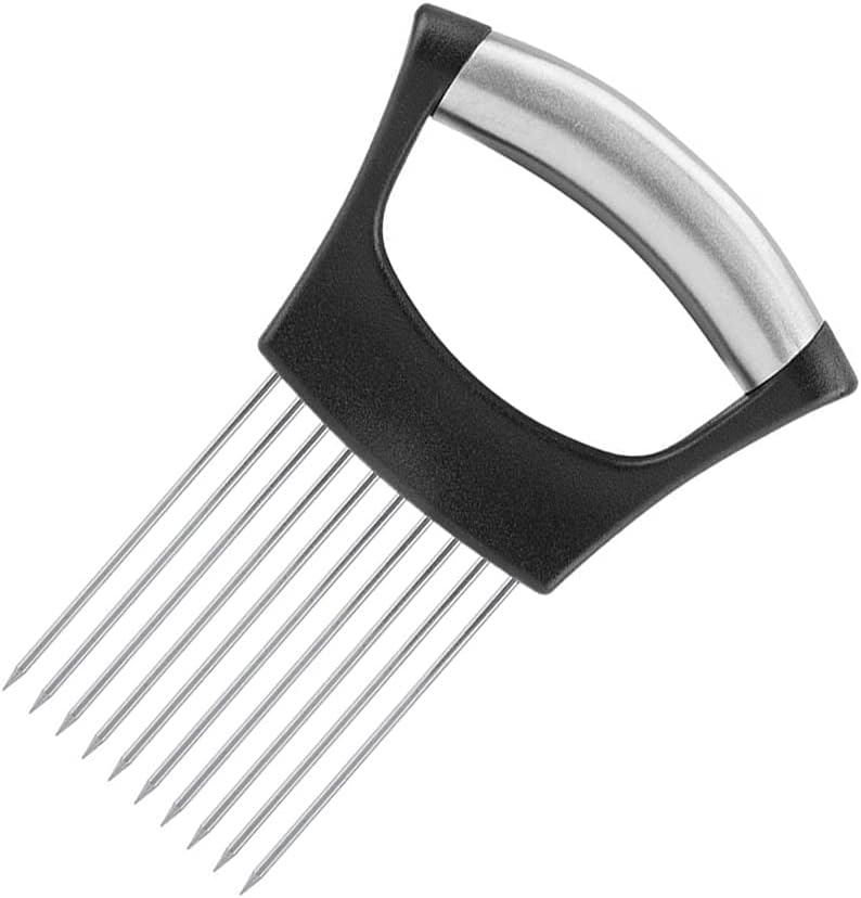 Onion Cut Tomato Slicer Lemon Handy Kitchen Slicing Tool With 10 Even Prongs For Onion Lemon Potato Tomato Slices And Can Be Used To Assist In Cutting Fish, Meat Or Loosen Meat (Black)