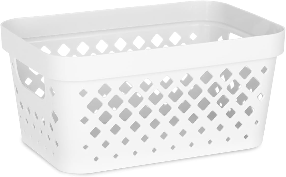Glad Plastic Baskets for Organizing, Set of 6 | Pantry Storage for Under Counter, Linen Closet, and Bathroom | Nesting Shelf Bins with Handles, 1 Gallon, White