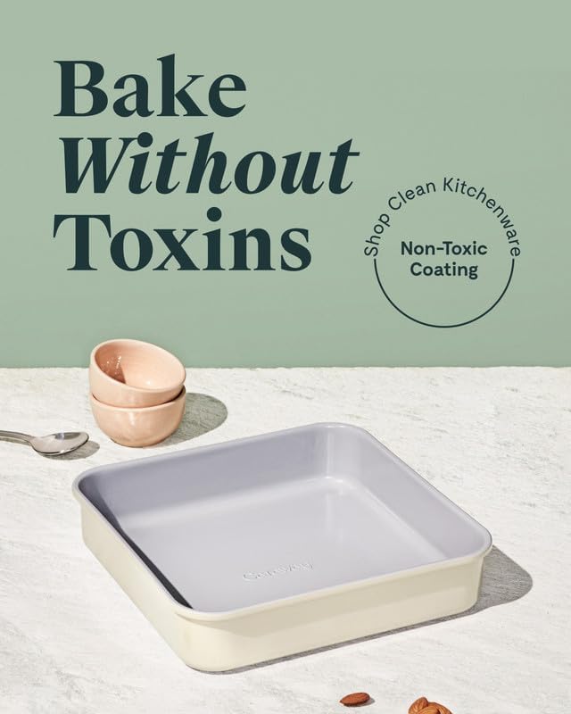 Caraway Non-Stick Ceramic 9” Square Pan - Naturally Slick Ceramic Coating - Non-Toxic, PTFE & PFOA Free - Perfect for Brownies, Lemon Bars, Cakes, & More - Black