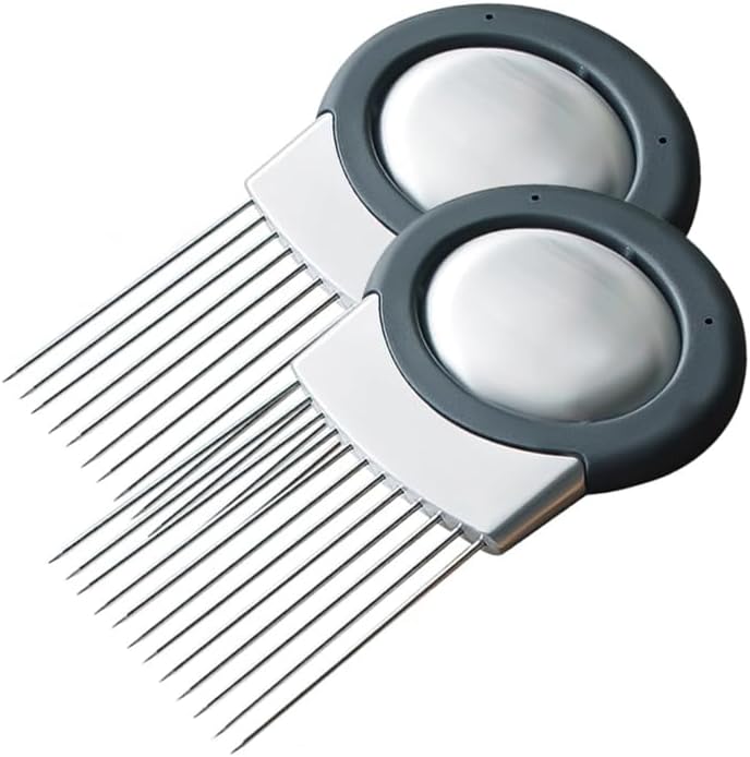 Stainless Steel Onion Slice Holder, Lemon Slicer Vegetable Cutter, Chopper Slicing Assistant Tool for Meat, Onion, Potato, Tomato Home Kitchen Tools (B-2 PCS)