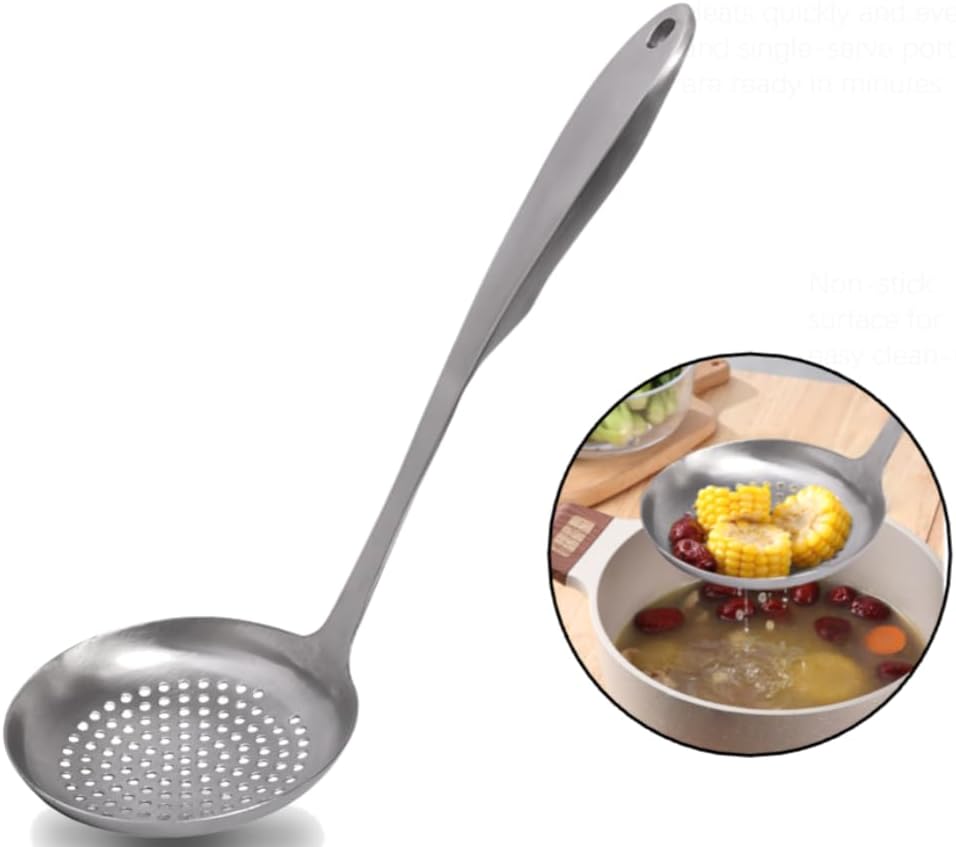 Cooking Skimmer Slotted Spoon, Heavy Duty Mesh Stainless Steel Colander Spoon Ladle Strainer for Cooking n Frying, Balance Pasta Scoop Strainer Spoon