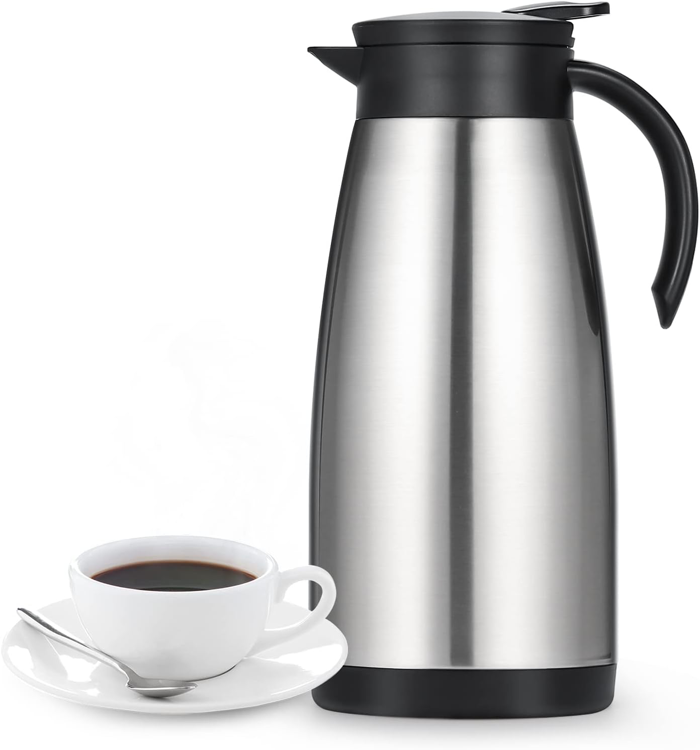 50 Oz Insulated Coffee Carafe, Stainless Steel and Double Walled Vacuum Thermal Coffee Carafe Pot for Keeping Hot, Coffee & Tea For 12 Hours Heat Retention, Silver