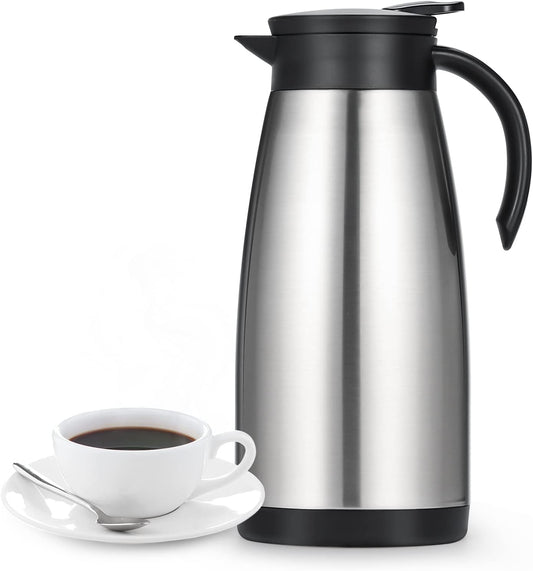 50 Oz Insulated Coffee Carafe, Stainless Steel and Double Walled Vacuum Thermal Coffee Carafe Pot for Keeping Hot, Coffee & Tea For 12 Hours Heat Retention, Silver