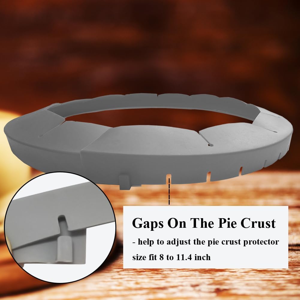 Adjustable Pie Crust Shields Baking Protectors, Silicone Cover Ring Fits 8-11.4 Inch Pies, Baking Pie Pizza Crust Shield Protector Cover for Edges (Grey-2pcs)