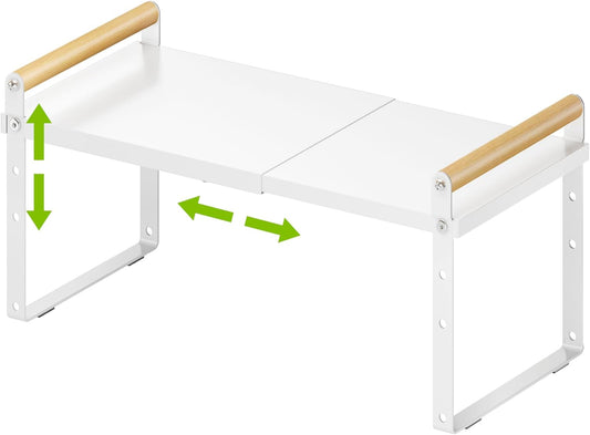 DOLALIKE Expandable kitchen Countertop Organizer, Stackable Cabinet Shelf Organizers, Space Saving Spice Rack Pantry Storage for Bathroom Office Organization (6.9''D*13-19.7''W*7.9''H, White)