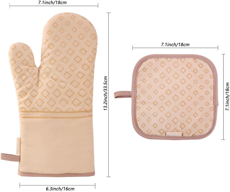 Set of 4 Oven Mitts and Pot Holders, 482 F Heat Resistant Hot Plate Moving Non-Slip Gloves for BBQ, Grill, Baking, Cooking, Oven, Microwave (Beige)