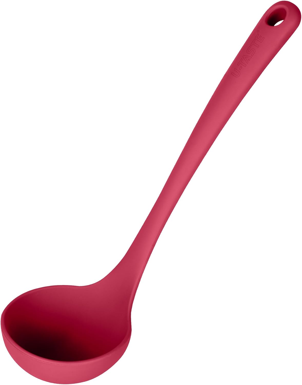 2.6oz Small Silicone Soup Ladle: U-Taste 600ºF Heat Resistant Non-Stick Kitchen Deep Serving Spoon, Soft Cooking Utensil with Non-Slip Solid Handle for Mixing Sauce Stew Gravy (11in, Red)
