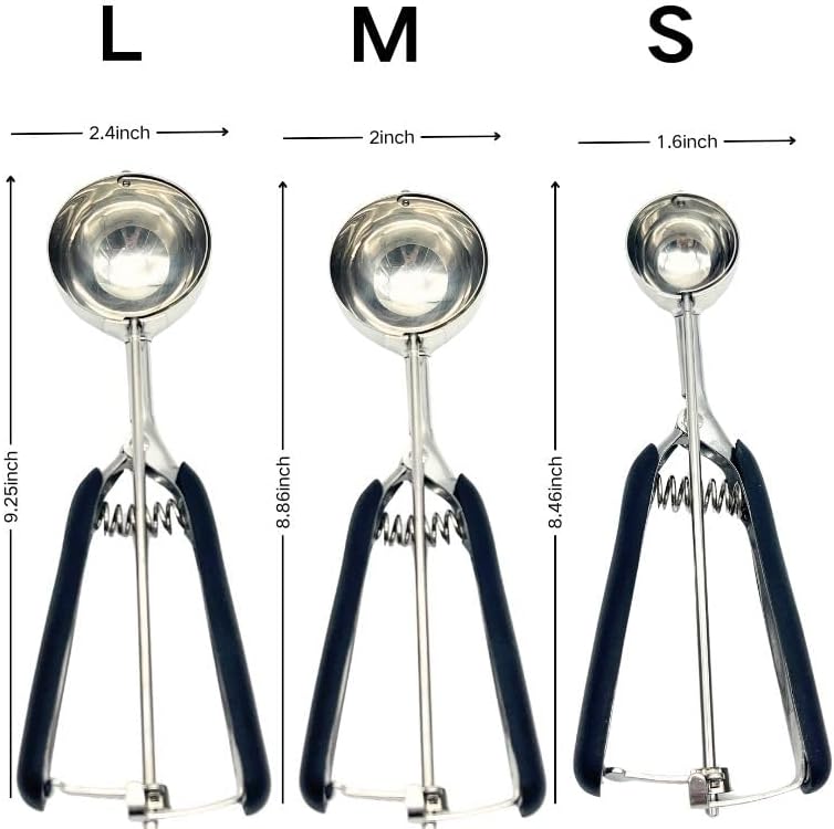 Cookie Scoop Set, 3Pcs Ice Cream Scoop Set, Small/1 Tbsp, Medium/2 Tbsp, Large/3 Tbsp, Stainless Steel Cookie Dough Scoop with Non-Slip Grip,for Melon Balls waffle Muffins