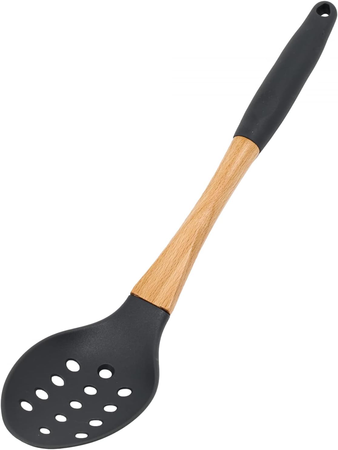 Beille Grey Nylon Slotted Spoon with Wooden Handle Kitchen Utensils High Heat Resistance, 13 Inch