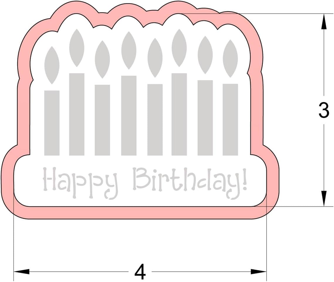 Birthday Cookie Cutter and Stencil Set Bundle Kit PYO Cookies Paint Your Own Diy Bakery Fondant Sugar Happy Birthday Wedding Baby Candle Kids Painting Coloring Pages Comb (Candle)