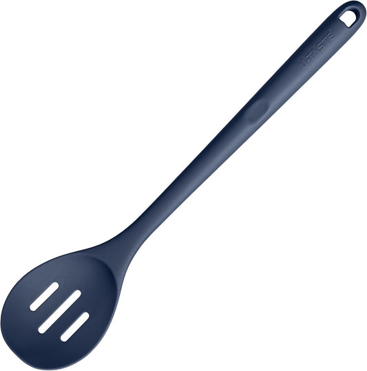 600ºF Heat Resistant Silicone Spoon: U-Taste 13.3in Solid Kitchen Cooking Spoon, Nonstick Food Grade Large Soup Rubber Utensil for Mixing, Serving, Stirring, Basting, for Pot Cookware (Midnight Blue)