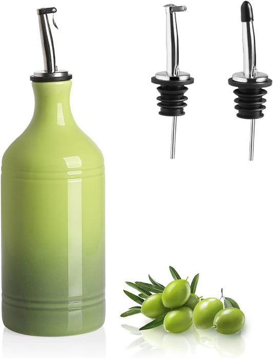 Sweejar Ceramic Olive Oil Dispenser Bottle, Opaque Oil Cruet Protects Oil to Reduce Oxidation, Suitable for Oil, Vinegar, Coffee Syrups & Other Liquids, Pack of 1, 15.5 Fl Oz (Gradient Green)