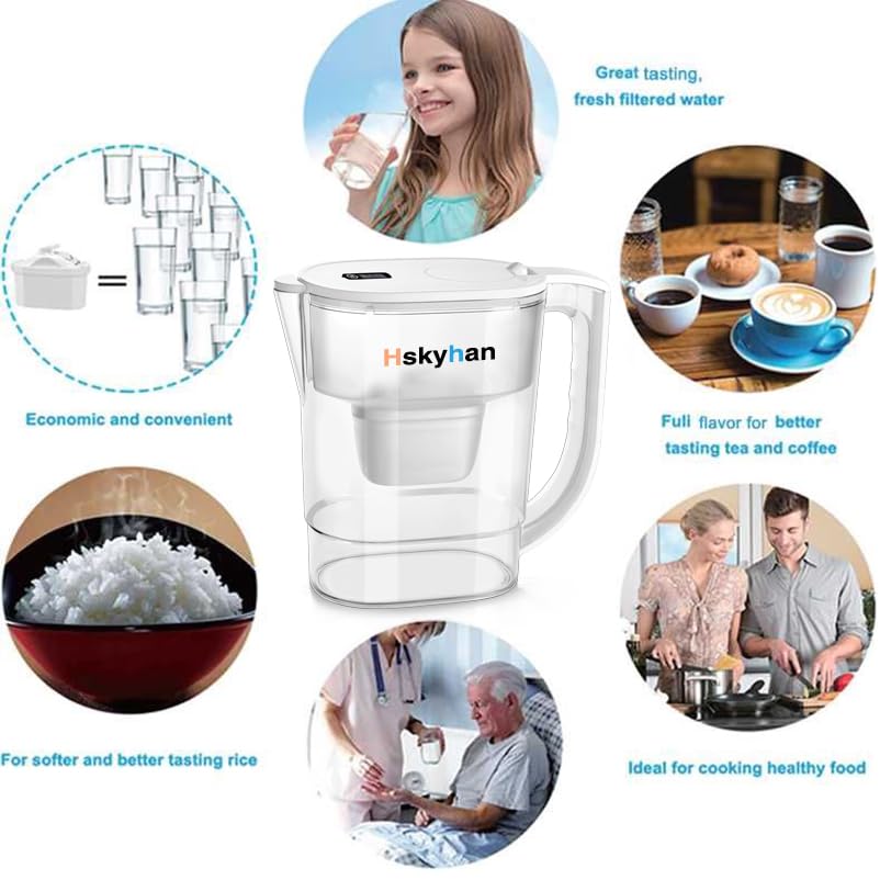 Hskyhan Alkaline Water Filter Pitcher - 3.8 Liters Improve PH, 2 Long Lasting Cartridge Included, BPA Free, 7 Stage Filtration System to Purify, White