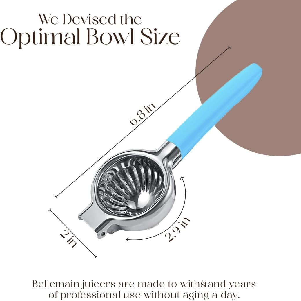 Bellemain Citrus Juicer | Metal Lemon Squeezer | Lime and Lemon Juicer Stainless Steel with Silicone Handles | Manual Juicer, Citrus Squeezer, Hand Held Juicer | Bar Juicer for Bartender (Light Blue)