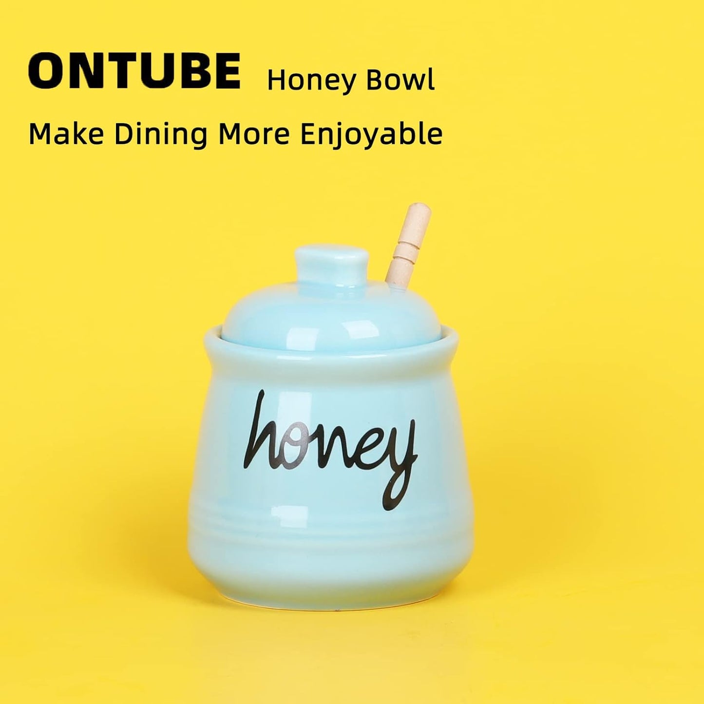 Honey Jar with Dipper and Lid, Ceramic Honey Pot 12oz, Turquoise