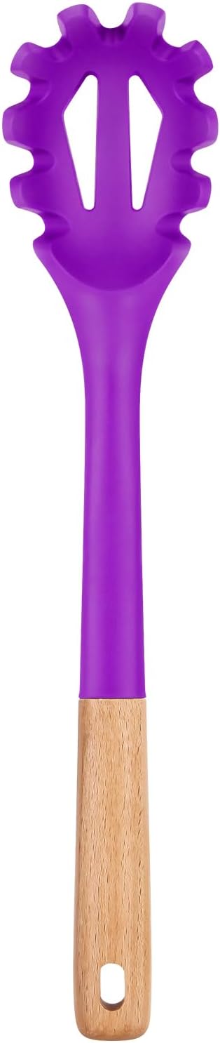 Silicone Pasta Fork, Kitchen Heat Resistant Noodle Spoon Server, BPA Free Spaghetti Strainer,12.8 inch (BERRY)